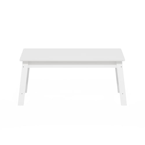 Furinno Beginning Coffee Table, Rectangular Modern Center Table with H-Legs, Side Table, Soft Edges, Easy Assembly, for Living Room, Bedroom, Home Office, White - color: White, size: 36 inches, Straight Legs