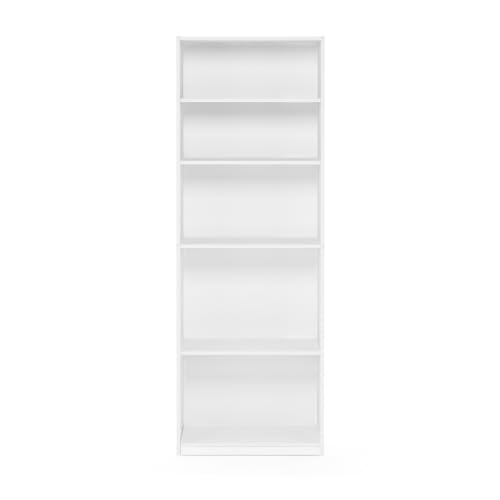 Furinno Jaya 5-Tier Book Shelf with Adjustable Shelves, White Bookshelf, Bookcase, 9.5 x 24.5 x 71.2, for Living Room, Bedroom, Home Office, Plain White - color: White, size: 5-Tier (New)