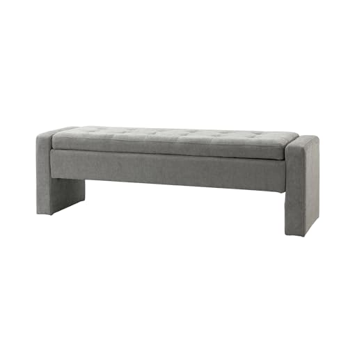 55" Modern Upholstered Storage Bench with Tufted Seat, Fabric Ottoman Bench for Bedroom, Entryway, or Living Room, Soft Close Hinge,Grey - color: Grey