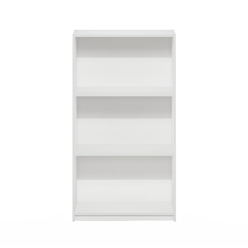 Furinno Basic Book Shelf, 3-Tier Modern Bookshelf, Bookcase with Open Shelves, 9.3 x 21.8 x 39.5, for Living Room, Bedroom, Home Office, White - color: White/White, size: 3-Tier