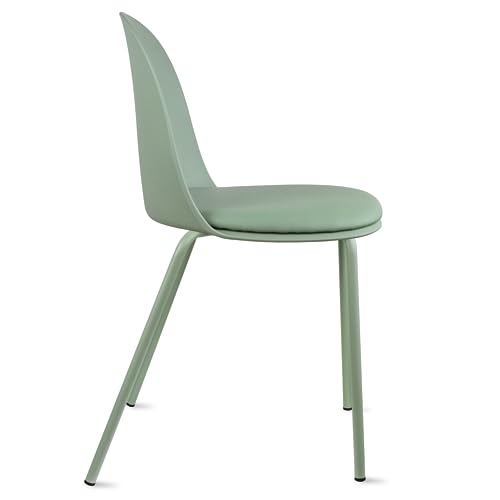 2xhome Set of 6 Modern Stackable Armless Dining Chairs, Plastic Shell Seat with Upholstered PU Leather Cushion Padded Seat Metal Legs for Home Kitchen Patio Cafe (Green) - color: Green, size: Padded Seat