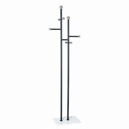 Entryway Coat Rack Freestanding, Black Metal Marble Base | 1.0mm thickened black metal tree with 8 stainless steel hooks. Anti-toppling heavy marble base for modern entryway. - color: black and white