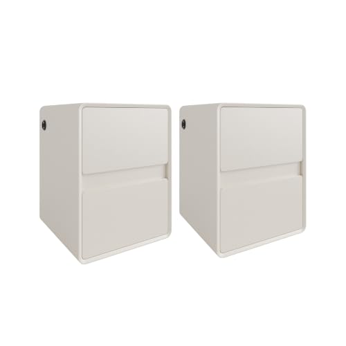 Modern Leather Nightstands Set of 2, Solid Wood Bedside Table with 2 Drawers & USB Charging Station, Preassembled End Table Small Nightstand for Bedroom Living Room Office, White - color: White, size: 16"