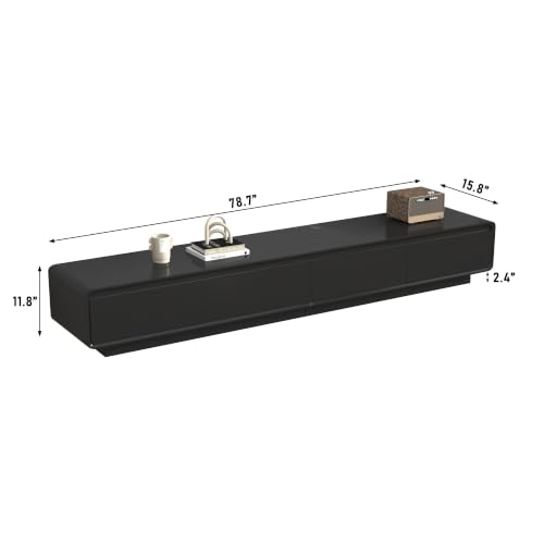 chartustriable 78.7" Minimalist Floating TV Stand for TVs up to 85 Inches, Modern Wall Mounted Media Console with 2 Drawers, Entertainment Center for Living Room, Black - color: Black, size: 78.7 Inch