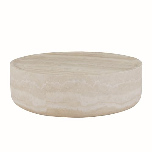 Round Faux Marble Coffee Table, Modern Drum Design, Circle FiberglassCoffee Table, End Table for Living Room, Apartment, No Assembly Required (39.37'' Mars Pattern) - color: 39.37'' Mars Pattern