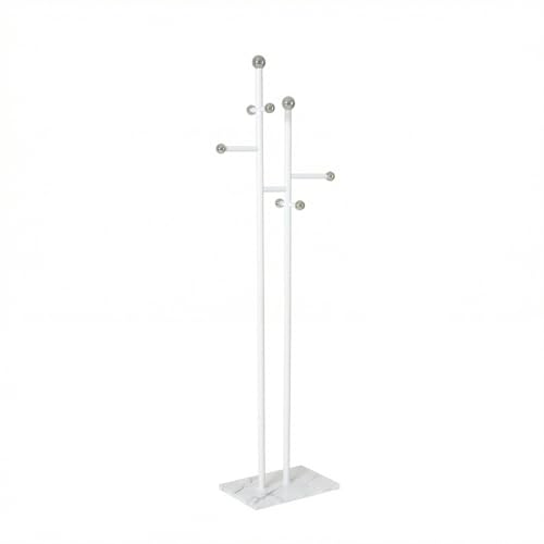 Bedroom Coat Rack Freestanding, Heavy White Marble Base | 1.0mm thickened white metal tree with 8 stainless steel hooks. Anti-toppling organizer for modern bedroom & living room. - color: all white