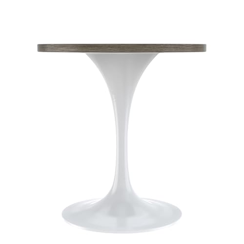 LeisureMod Verve Modern Round Dining Table,Tabletop with Pedestal Base, Contemporary Kitchen & Dining Room Table, Mid-Century Breakfast Nook Table (White Base, Dark Maple) - color: Dark Maple Wood, size: 27 inch Wide