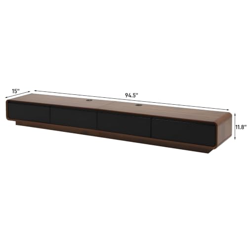 chartustriable 94.5" Minimalist Floating TV Stand for TVs up to 100 Inches, Modern Wall Mounted Media Console with 2 Drawers, Entertainment Center for Living Room, Walnut and Black - color: Walnut and Black, size: 94.5 Inch