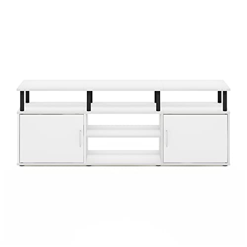 Furinno Jensen Entertainment Center Stand for TV up to 70 Inch, Plastic Pole, Solid White/Black - color: Solid White/Black