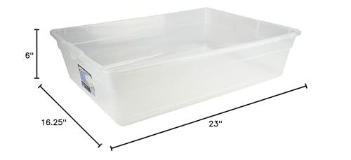 Sterilite 28 Qt Underbed Storage Box, Stackable Bin with Lid, Plastic Container to Organize, Bedroom, Clear Base and White Lid, 1-Pack