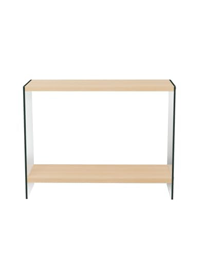 Console Table 2-Tier: 31.5 in Wide Rectangle Wood Shelf Glass Sides | Modern Desk Console Sofa Table Stand for Entryway - size: 31.5“W x 11.8"D x 30"H