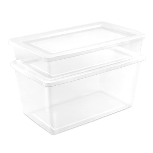 Sterilite 41 Qt Underbed Storage Box, Stackable Bin with Lid, Plastic Container to Organize Bedroom, Clear Base and White Lid, (Pack of 6) - size: 41 Quart, style: 6 Pack