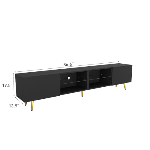 Bonzy Home 86" LED TV Stand, Modern Entertainment Center for 75" TV, Black | Long Television Table for TV up to 75" 80" 85", Media Console with Storage Cabinets for Living Room - color: Black