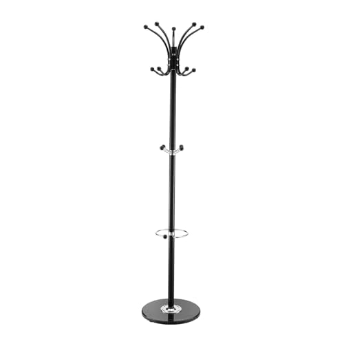 VEVOR Freestanding Coat Rack, Metal Coats Rack Stand with Umbrella Holder, Stable Marble Base & 14 Hooks, Hall Coat Tree for Entryway, Bedroom, Living Room, Stylish Coats Hanger for Hats, Scarves, Bag - style: with Umbrella Holder