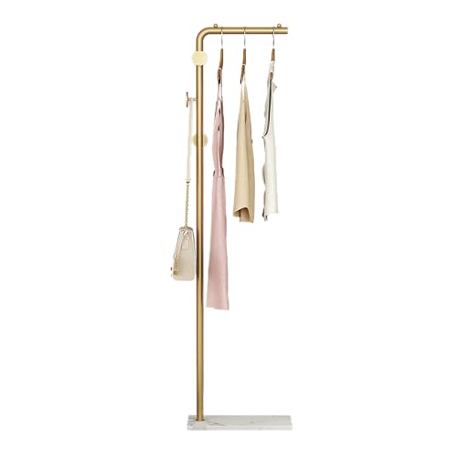 Coat Rack Stand, Gold Clothing Rack Freestanding with Satin Steel Finish and Natural Stable Marble Base, for Coats, Hats, Scarves, Clothes, and Handbags be Applicable Home Bedroom Hotel Hall - color: Gold Coat Stand