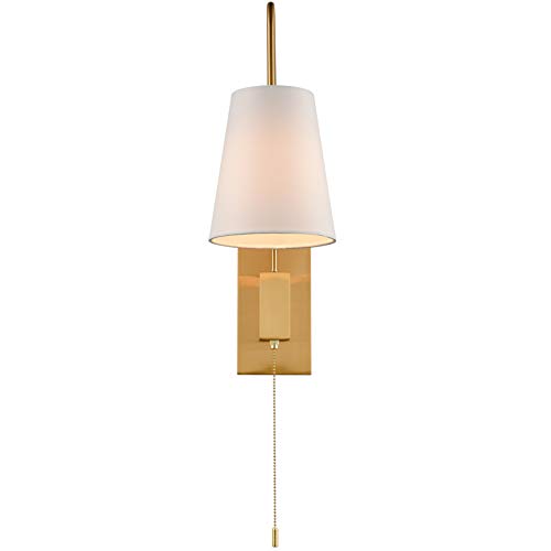 Modern Brass Set of 2 Plug-in Wall Sconces, Linen Fabric Shade | Pull Chain Switch, 2-in-1 Plug-in & Hardwired, Ideal for Bedroom, Hallway & Foyer