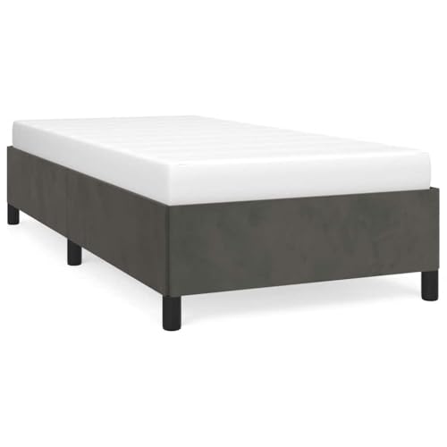 Twin XL Bed Frame Upholstered in Dark Gray Velvet, Modern Low Profile Platform Foundation for Bedroom, Sturdy Engineered Wood and Plywood Construction - color: Dark Gray, size: Twin XL & 13.8"