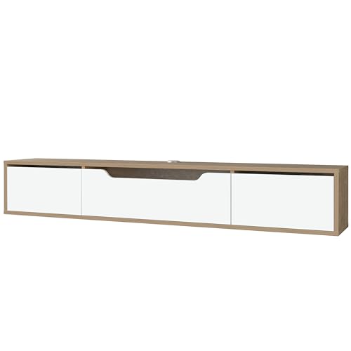 Atelier Mobili Floating TV Stand for Up to 80 Inch TVs – Wall Mounted Media Console with Handle-Free Doors – Modern Entertainment Center with Hidden Storage – White and Oak Finishes (Oak/White) - color: Oak / White