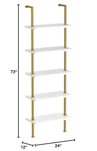 Nathan James 66001 Theo 5-Shelf Gold, Ladder Bookcase with Gold/Brass Metal Frame, White, Set of 2 - color: Theo White/Gold, size: Set of 2