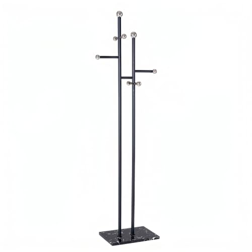 Heavy Duty Office Coat Rack Freestanding, Marble Base Metal | 1.0mm thickened iron tree with 8 stainless steel hooks. Anti-toppling heavy marble base for modern office & reception. - color: black