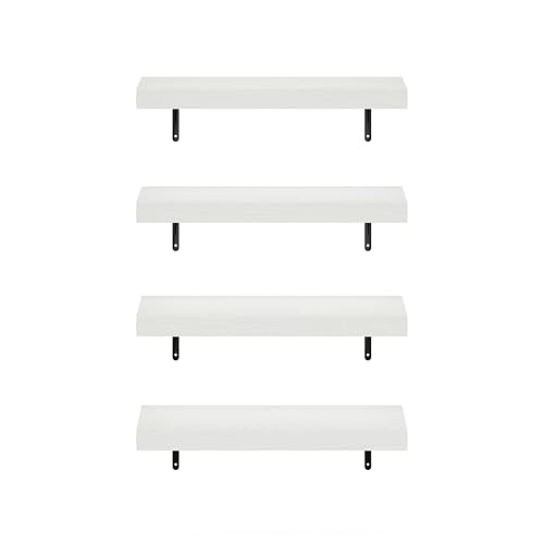 Furinno Tanna Floating Shelves for Wall Set of 4, 22-Inch Wall Shelf, Triple Thick Floating Mounted Shelf, for Bathroom, Home Office, Living Room, White Texture - color: White Texture