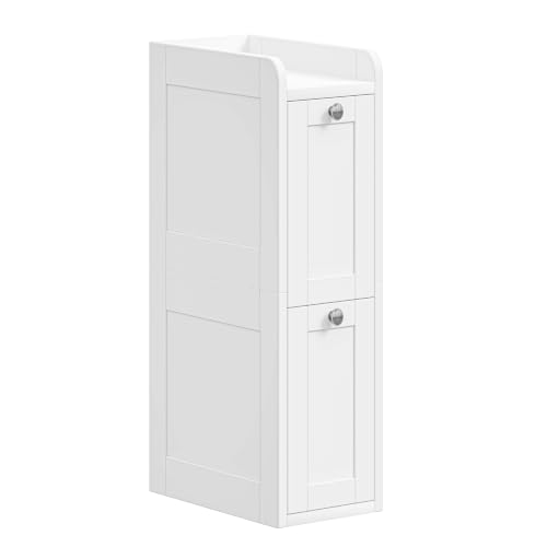 Keehusux Slim Bathroom Storage Cabinet with 2 Slide Out Drawers, White | Narrow Storage Organizer, Anti-drop Guardrail, Freestanding Toilet Paper Holder for Kitchen Corner and Small Spaces, Modern