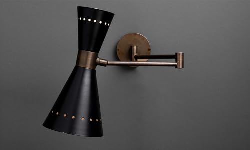 Brass Wall Sconce Mid Century Modern Swing Arm Wall Lamp, Adjustable Wall Light Fixture with Perforated Metal Shade, Bedside Reading Wall Lamp for Bedroom Living Room Hallway (2, Matte Black) - color: Matte Black
