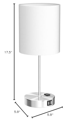 Lynnoland Set of 2 Touch White Table Lamps with 2 USB Ports & AC Outlet, 3-Way Dimmable Bedside Nightstand Lamps for Bedroom Living Room Nursery, 800 Lumens 5000K Daylight Bulbs Included - color: (2 Pack)White & Brushed Nickel(Base)-5000K Bulbs Included