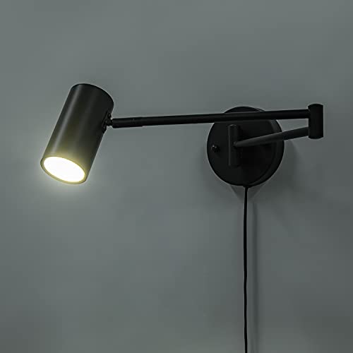 2 Pack Plug in Wall Sconce, Black Swing Arms Wall Lamp with Plug-in Cord Adjustable Wall Light for Bedroom Living Room (Light Source Included) - color: A-Black-2 Pack