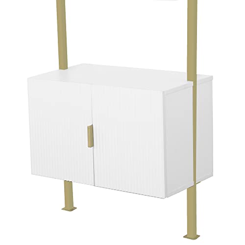 Nathan James Theo Mid-Century Modern Bookcase with Cabinet Fluted Texture, White Open Shelves and Brass Metal Frame Living Room, Home Office Storage - color: Theo White/Gold, size: 1