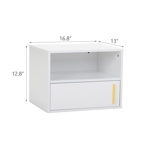 Modern Floating Nightstand Set of 2 with Storage Drawer | Wall Mounted Nightstand Bedside Cabinet Wooden End Side Table for Bedroom Small Spaces Living Room White