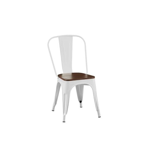 Penau Dining Chairs Set of 2, Stackable, White Walnut | High Gloss White Finish, Walnut Wooden Seat, Stackable Storage, Indoor Outdoor Use, Easy Assembly