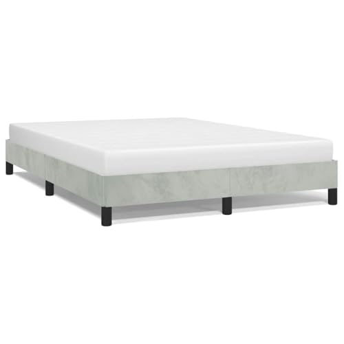Queen Size Upholstered Platform Bed Frame, Modern Light Gray Velvet Bed Base with Durable Slatted Support, Low Profile Design for Bedroom Furniture - color: Light Gray, size: Queen & 9.8"