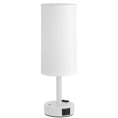 White Touch Bedside Lamp for Bedroom, Stepless Dimmable, USB A+C, AC Outlet | Base Touch Button Only, Memory Brightness, Ultra-dim Night Light, Included Bulb for Optimal Dimming, White Lamp Base, Nursery - color: White & White