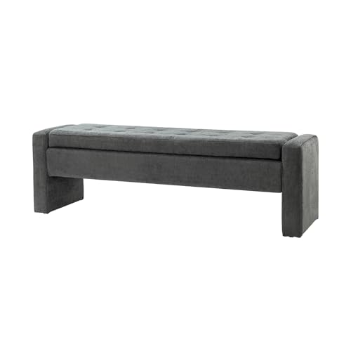 55" Modern Upholstered Storage Bench with Tufted Seat, Fabric Ottoman Bench for Bedroom, Entryway, or Living Room, Soft Close Hinge,Charcoal - color: Charcoal