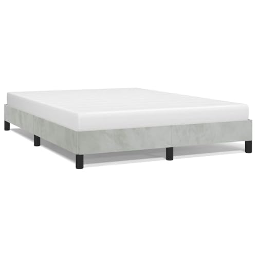Full Size Velvet Platform Bed Frame, Low Profile Upholstered Mattress Foundation, Light Grey Modern Bedroom Furniture, No Box Spring Needed - color: Light Gray, size: Full & 9.8"