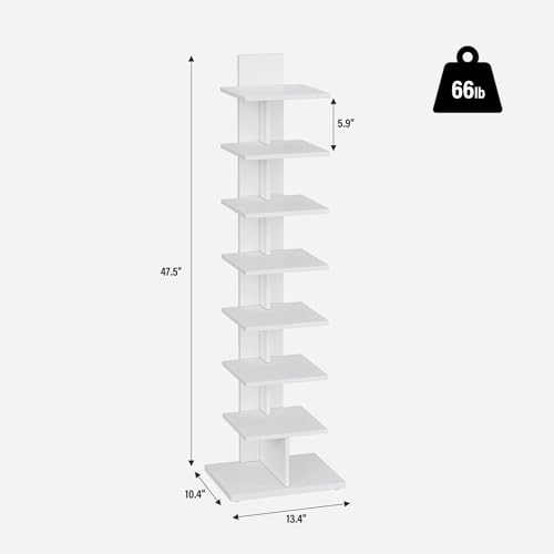 TUTOTAK Book Shelf, Narrow Spine Bookshelf, 8-Tier Bookcase for Small Space | 10.4 x 13.4 x 47.5 Inches Vertical Freestanding Corner Shelf for Living Room, Office, Study, Entryway, White BS06BW008 - color: White, size: 8 Tier