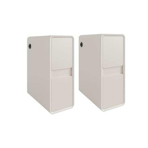 Modern Leather Nightstands of 2, Solid Wood Bedside Table with 2 Drawers & USB Charging Station, Small Preassembled End Table, Narrow Nightstand for Bedroom Living Room Office White - color: White, size: 8"