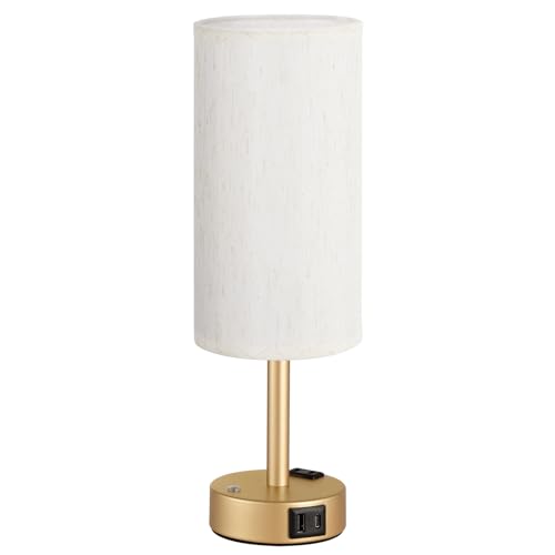Gold Touch Bedside Lamp for Bedroom, Stepless Dimmable, USB A+C, AC Outlet | Base Touch Button Only, Memory Brightness, Ultra-dim Night Light, Included Bulb for Optimal Dimming, Cream Fabric Shade, Desk - color: Beige & Gold