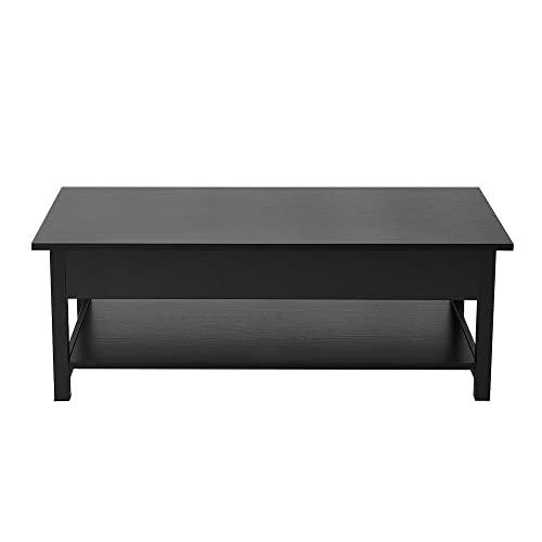 Panana Lift Top Coffee Table with Hidden Compartment and Open Shelf, Lift Tabletop Pop-Up Tea Table for Living Room, 45.28" L, Black - color: Black