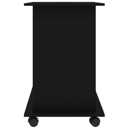 Mobile Computer Desk with Shelf, Matte Black Engineered Wood | Features rollable wheels and a compact rectangular design, ideal for home offices, apartments, and small spaces. - color: Black, size: Compact