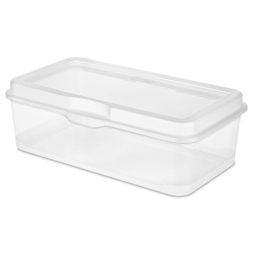 Sterilite 12-Pack FlipTop Stackable Rectangular Storage Bin with Hinging Lid, Clear | Bin with Hinged Lid, Stackable Multipurpose Organizer for Art & Craft Supplies, Accessories, Photos & CDs, Home or Office Use - size: 1.7 Cubic Feet, style: 12 Pack