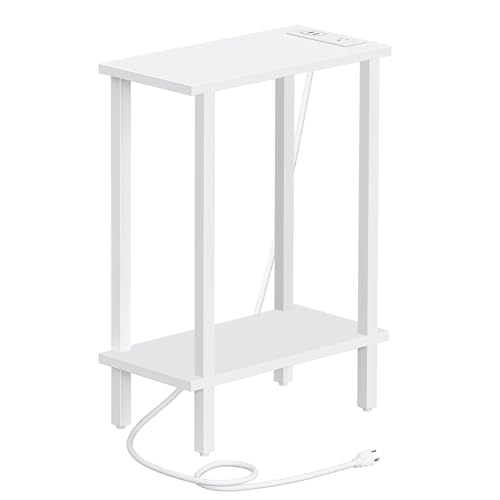 TUTOTAK Narrow Side Table, 2-Tier Small End Table with Charging Station | Skinny Sofa Table, Slim Nightstand, Easy Assembly for Living Room, Bedroom, White TB01BW060 - color: White, size: 2-tier