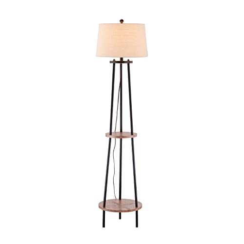 Maxax Shelf Floor Lamp for Living Room, 65" Tripod Standing Reading Lamp with 2 Shelves, 3 Way Dimmable Display Floor Lamps with Oatmeal Fabric Shade for Office, Bedroom