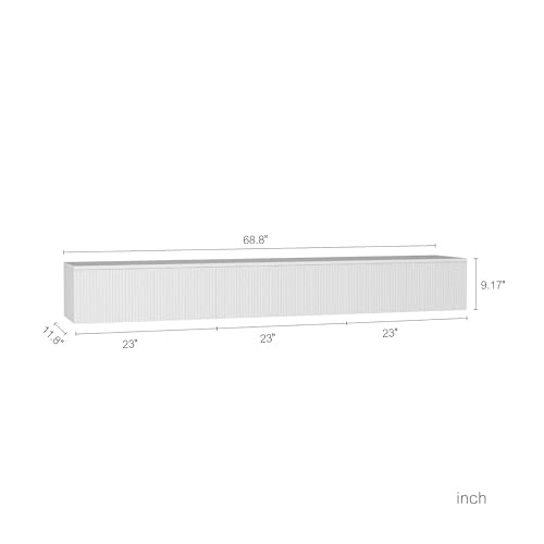 Floating TV Stand Wall Mounted with Led Lights, 69" Modern Floating Entertainment Center, Large Storage Media Console Wall Unit for Living Room Bedroom, White - color: White, size: 69" W x 9.17" H