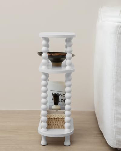 3-Tier Narrow Side Table, Slim End Table for Small Spaces | Skinny wooden side table with shelf storage. Ideal as living room accent or bedroom nightstand.Easy assembly, space-saving - color: White