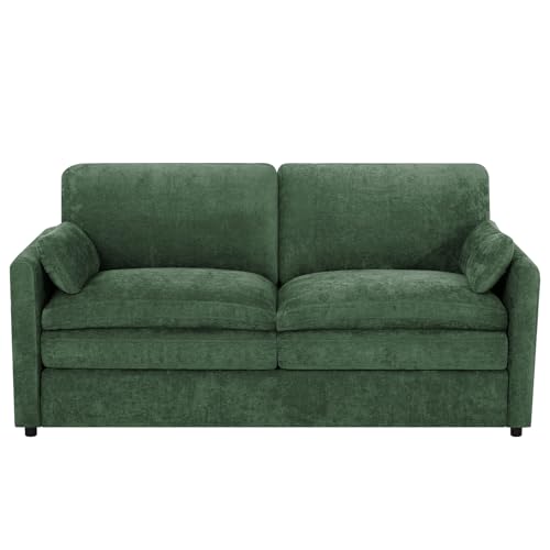69" Chenille Soft Sofa w/Well-Filled Backrests, Green | Modern Loveseat w/Plump Pillows, 2 Seater Upholstered Couch w/Thick & Comfy Cushions for Living Room, Bedroom - color: Green, size: Loveseat