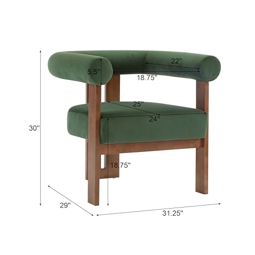 Christopher Knight Home Modern Velvet Upholstered Accent Chair for Living Room, Home Office, Apartment, Arm Chair with Curve Backrest and Birch Wood Legs, Three Legs Structure, Forest Green and Brown - color: Forest Green and Brown