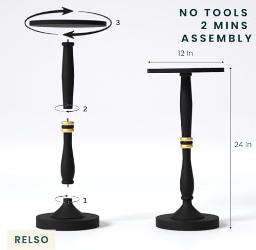 Relso Sceptrum Solid Wood Black Side Table - 24" Tall, Round End Table For Living Room Or Bedroom, Compact Narrow Accent Plant Stand Or Beverage Table With Simple Setup For Small Areas | Easy Assembly - color: Sceptrum Black