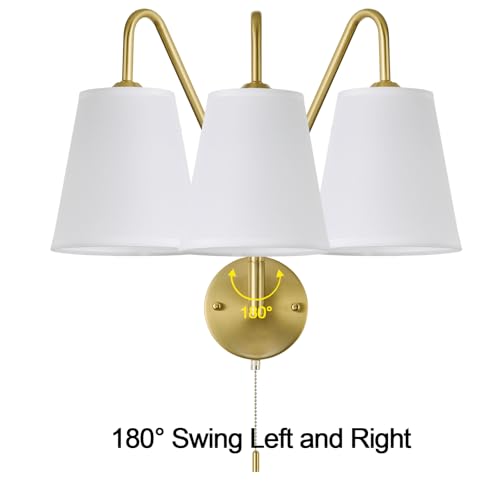 PASSICA DECOR Swing Arm Wall Sconces Set of 2 Hardwired 180 Degree Left and Right Wall Light with Pull Chain Gold Vintage Wall Lamps for Bedroom Farmhouse Living Room - color: Polished Gold